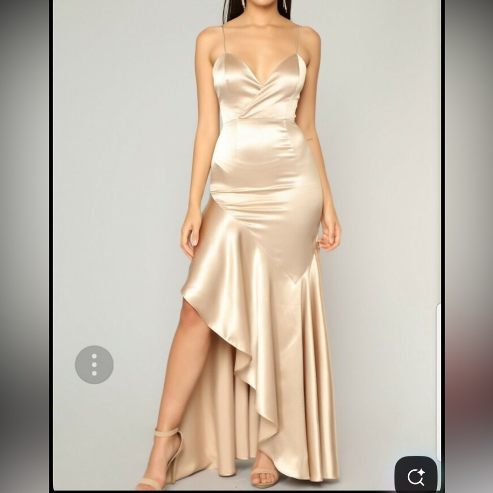 Fashion Nova Satin Champagne Gold High Low Skirt